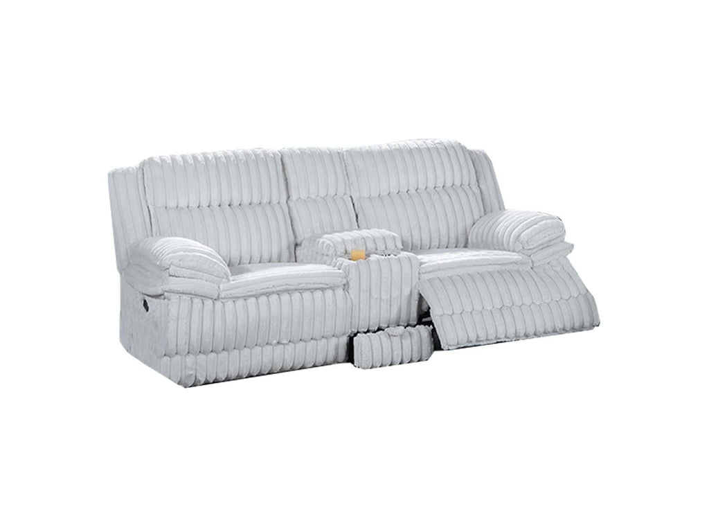 Light Gray Corduroy Reclining Loveseat with Console and Drawer Storage X15182
