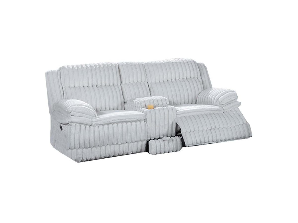 Light Gray Corduroy Reclining Loveseat with Console and Drawer Storage X15182