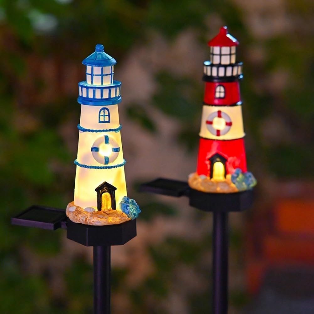 Solar Powered LED Lighthouse Light Outdoor Garden Waterproof Resin Automatic Sensor L8342