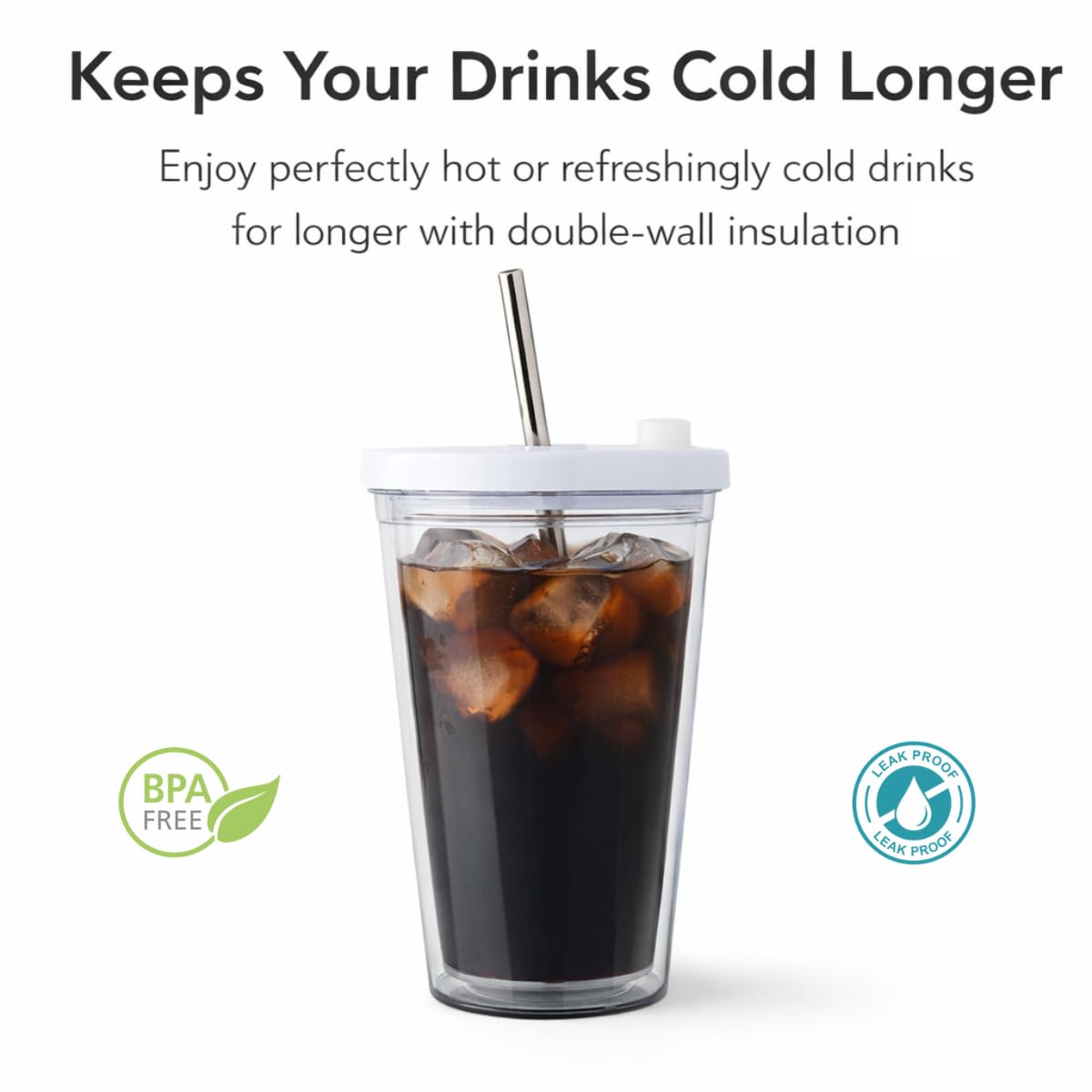 16 Oz Clear Plastic Insulated Tumbler with Lid and Straw W6824