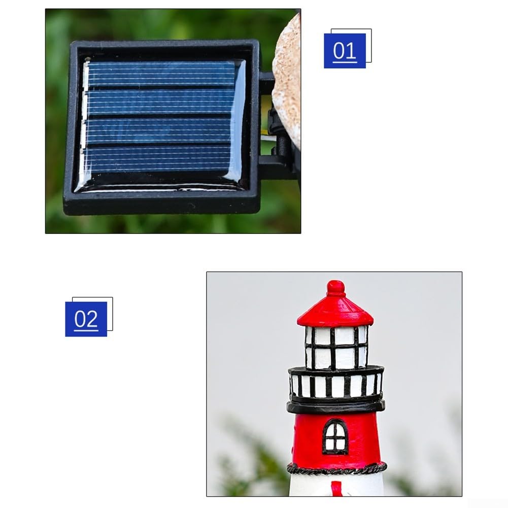 Solar Powered LED Lighthouse Light Outdoor Garden Waterproof Resin Automatic Sensor L8342