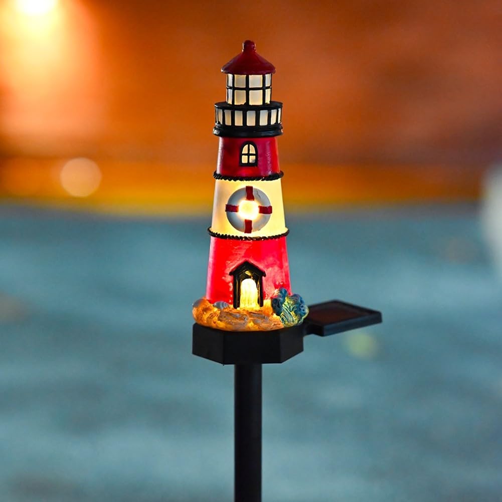 Solar Powered LED Lighthouse Light Outdoor Garden Waterproof Resin Automatic Sensor L8342