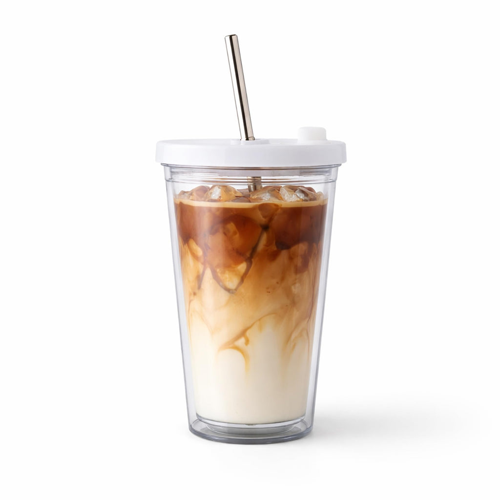 16 Oz Clear Plastic Insulated Tumbler with Lid and Straw W6824
