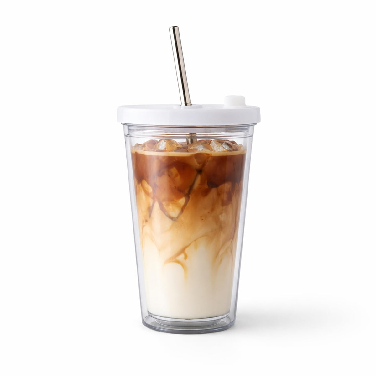 16 Oz Clear Plastic Insulated Tumbler with Lid and Straw W6824