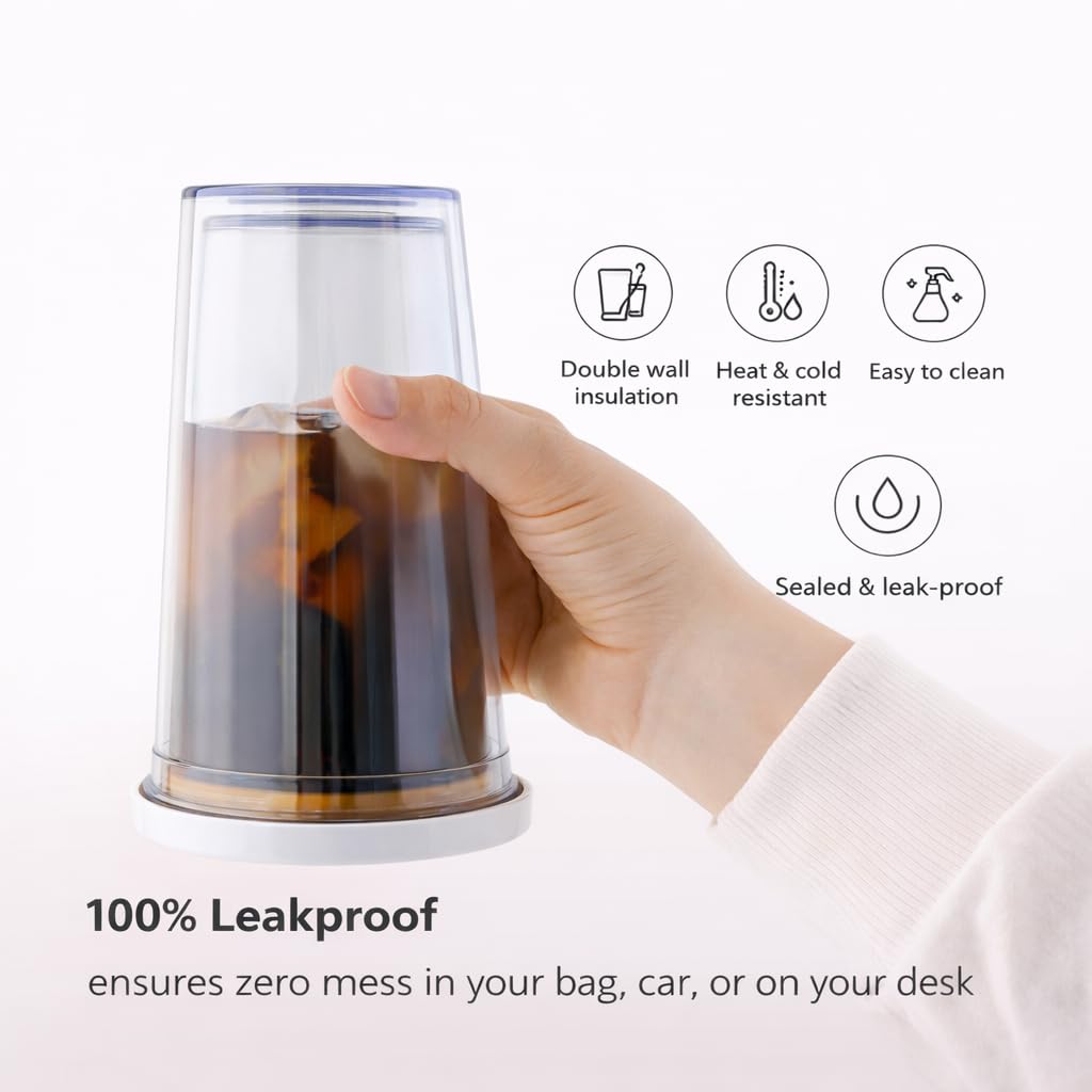16 Oz Clear Plastic Insulated Tumbler with Lid and Straw W6824