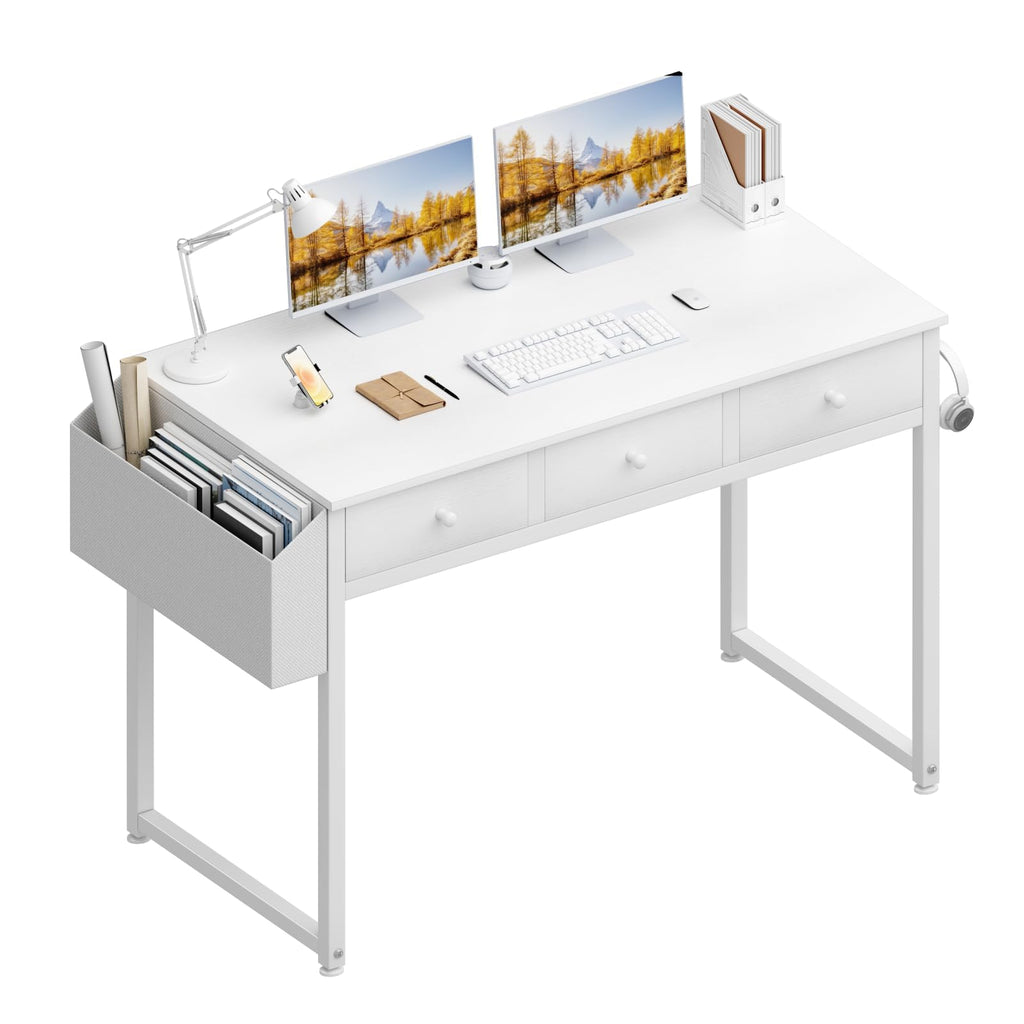 White 40 Inch Computer Desk with Drawers F47011