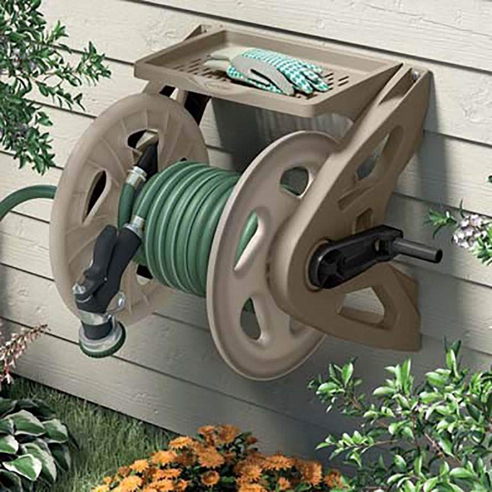 Hard Plastic Wall Mounted Retractable Garden Hose Reel with 200 Feet Hose Capacity W869