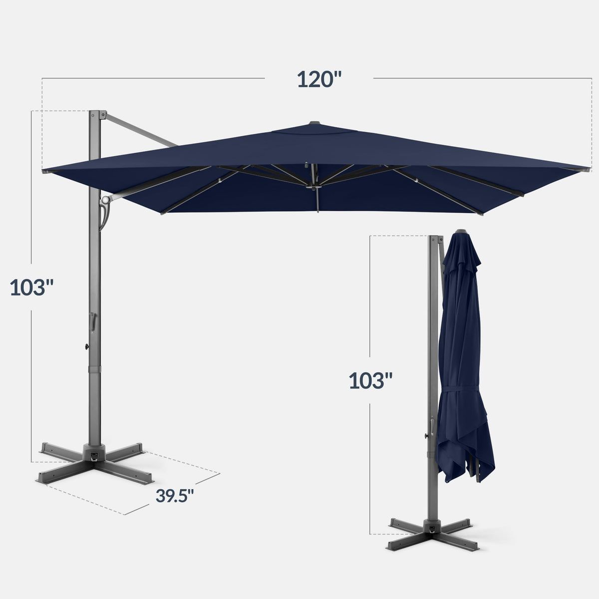 10x10ft Cantilever Patio Umbrella with 260 GSM Canopy and Aluminum Frame Q603