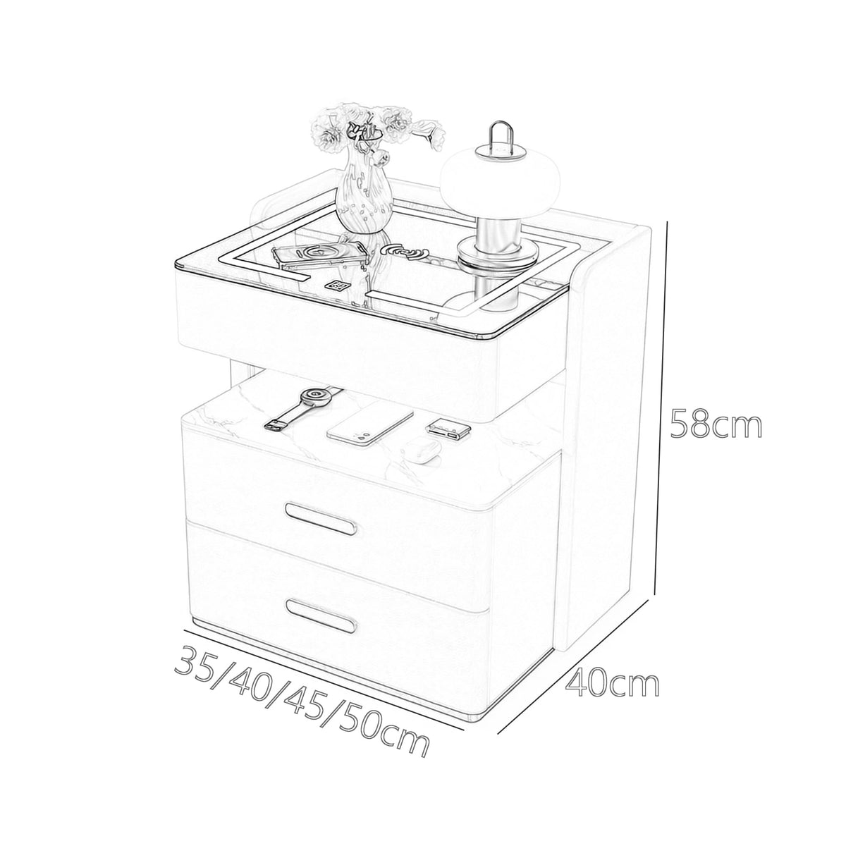 Smart Nightstand with 2 Storage Drawer, Wireless Charging Station, 3-Color Adjustable LED Light, Solid Wood Side Table X669110