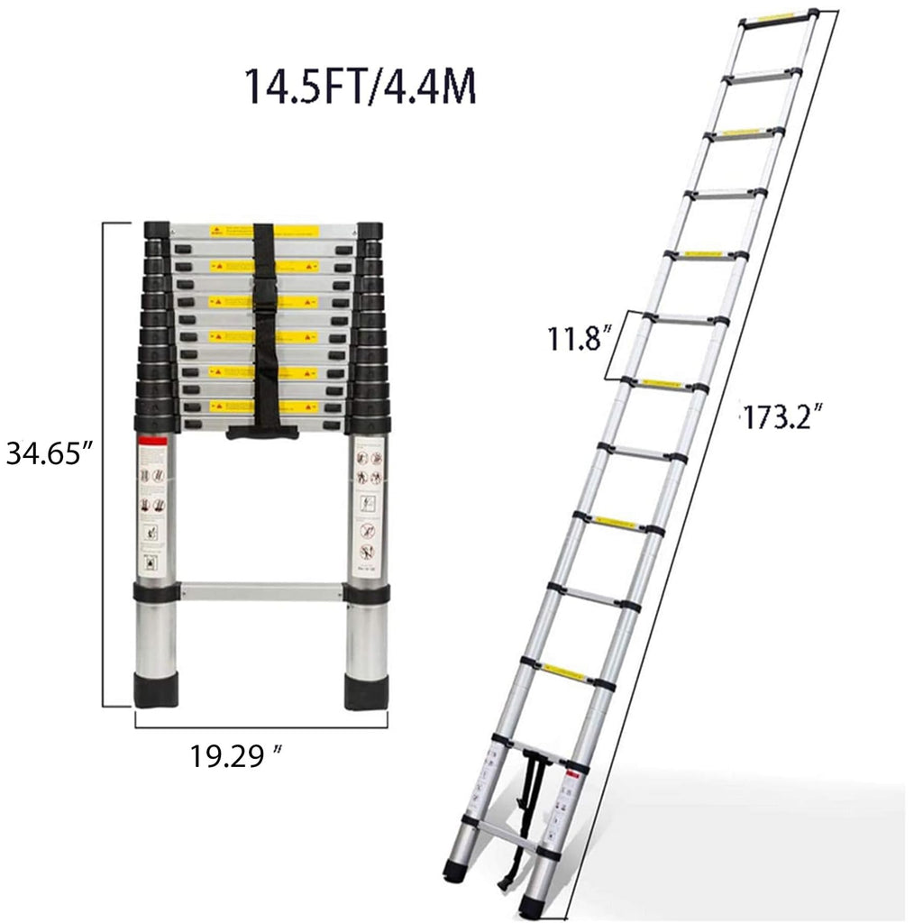 Aluminum Telescopic Extension Ladder 330 lbs Capacity 14.5FT I551124