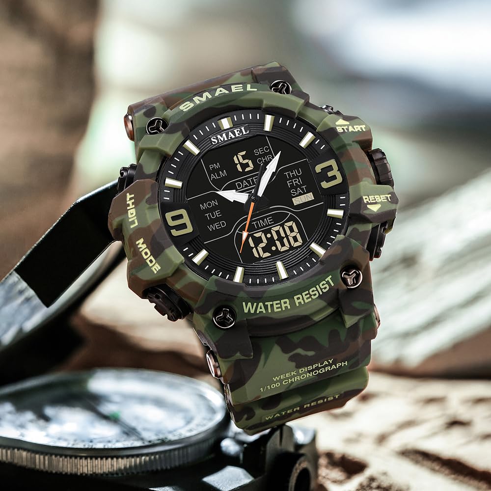 Men Tactical Analog Digital Sport Watch 50M LED C24680