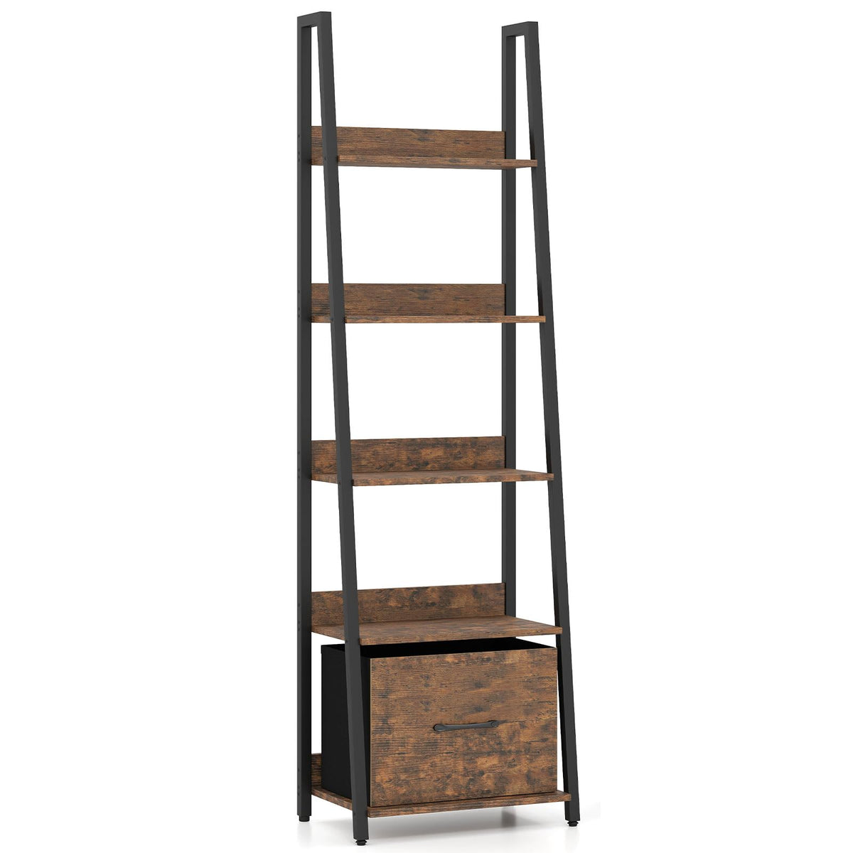 5-Tier Ladder Bookshelf with Fabric Drawer G33805