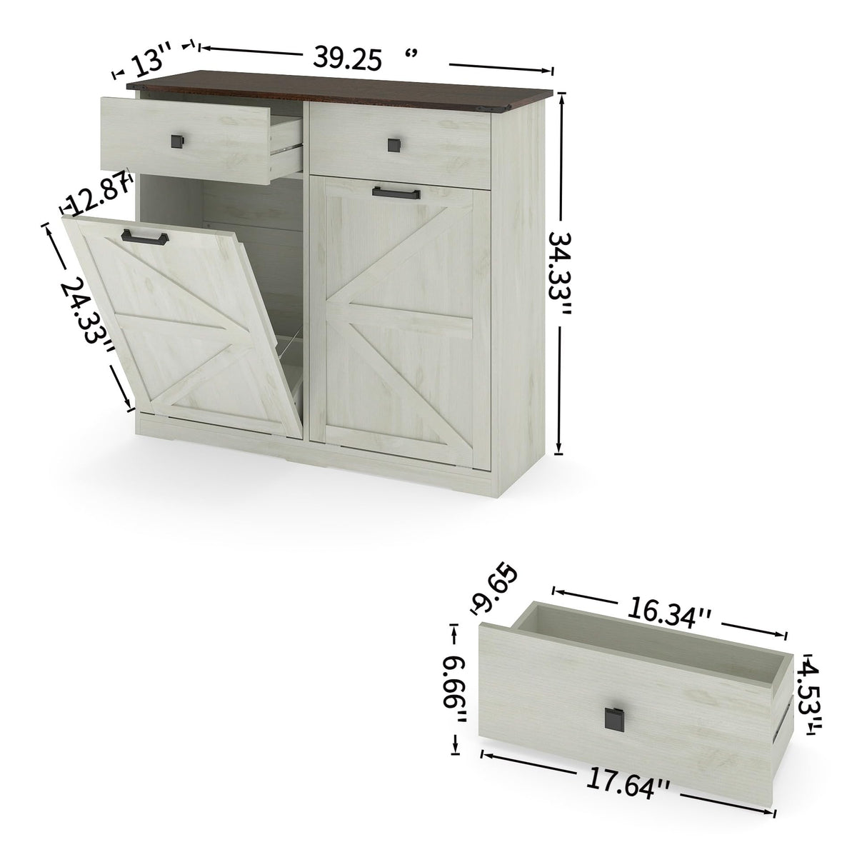 Double Tilt Out Trash Cabinet, Fits 2 10 Gallon Bins, Antique White N352