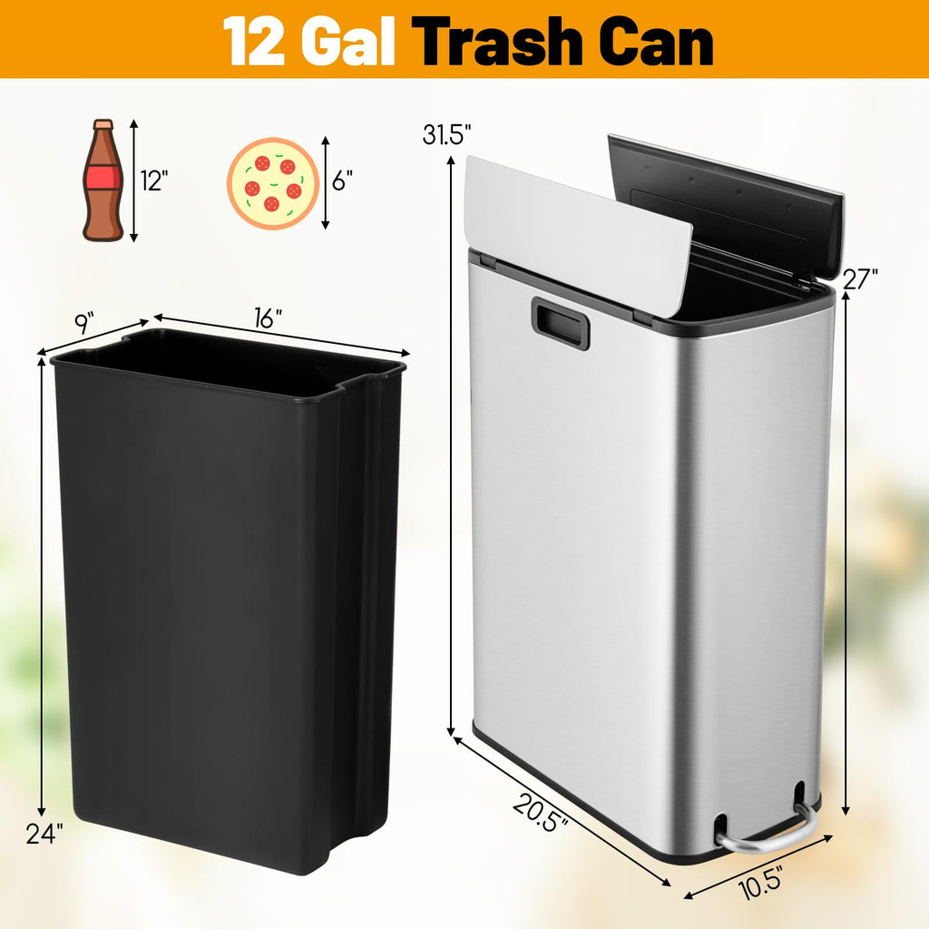 12 Gallon Stainless Steel Kitchen Trash Can I16635