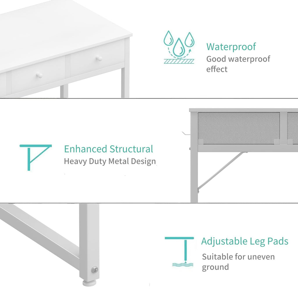 White 40 Inch Computer Desk with Drawers F47011