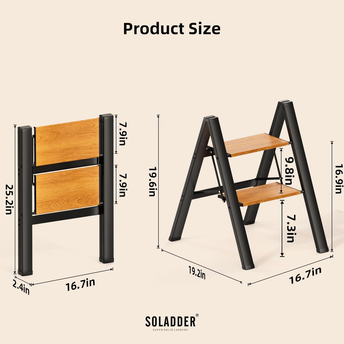 2 Step Folding Ladder, Black & Woodgrain A1137