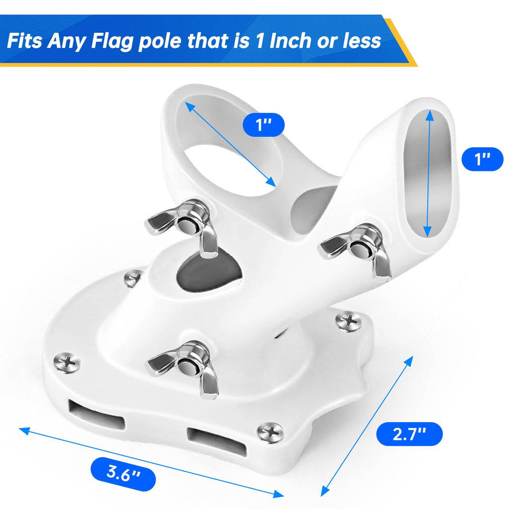 Flag Pole Holder Heavy-Duty Aluminum 1" Inner Diameter 2 Positions White 2 Pack X526