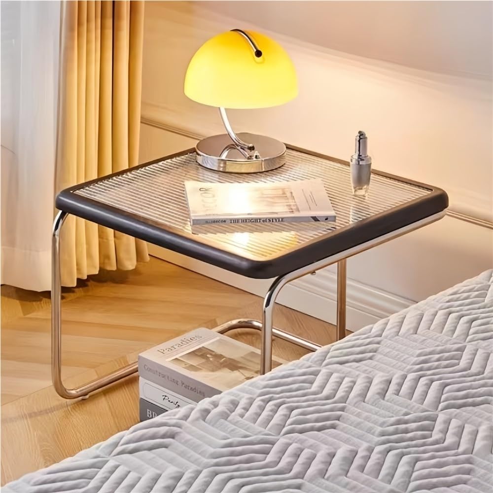 Square Nesting Coffee Table Set of 2 Wooden Rattan Glass Brown Z43144