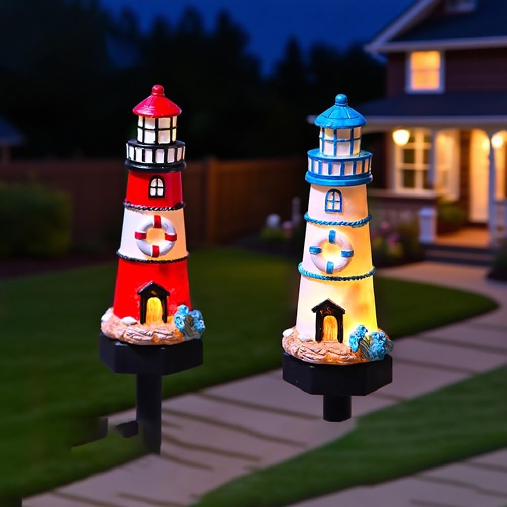 Solar Powered LED Lighthouse Light Outdoor Garden Waterproof Resin Automatic Sensor L8342