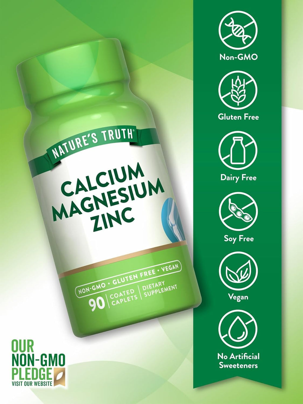 Calcium Magnesium Zinc Plus Vitamin D3 Caplets 90 Ct Pack of 2 K3264