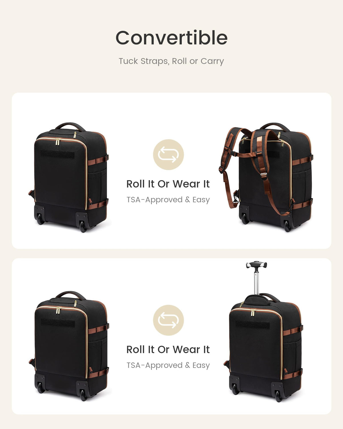Rolling Backpack with Wheels, 17 Inch 57L Water Resistant I668