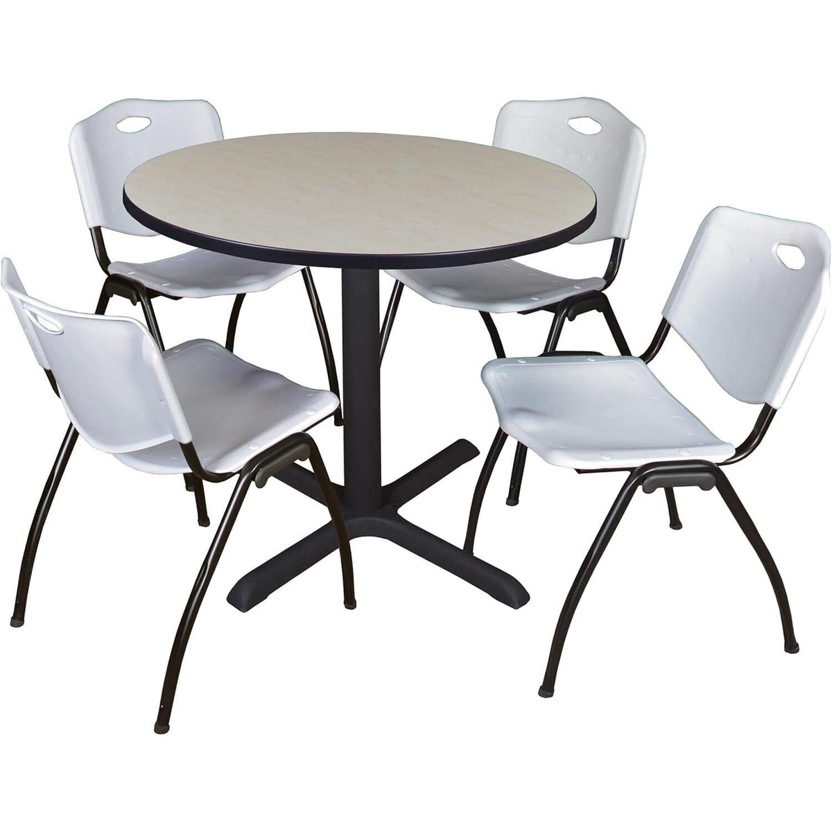 42" Round Breakroom Table with 4 Grey Stack Chairs S156