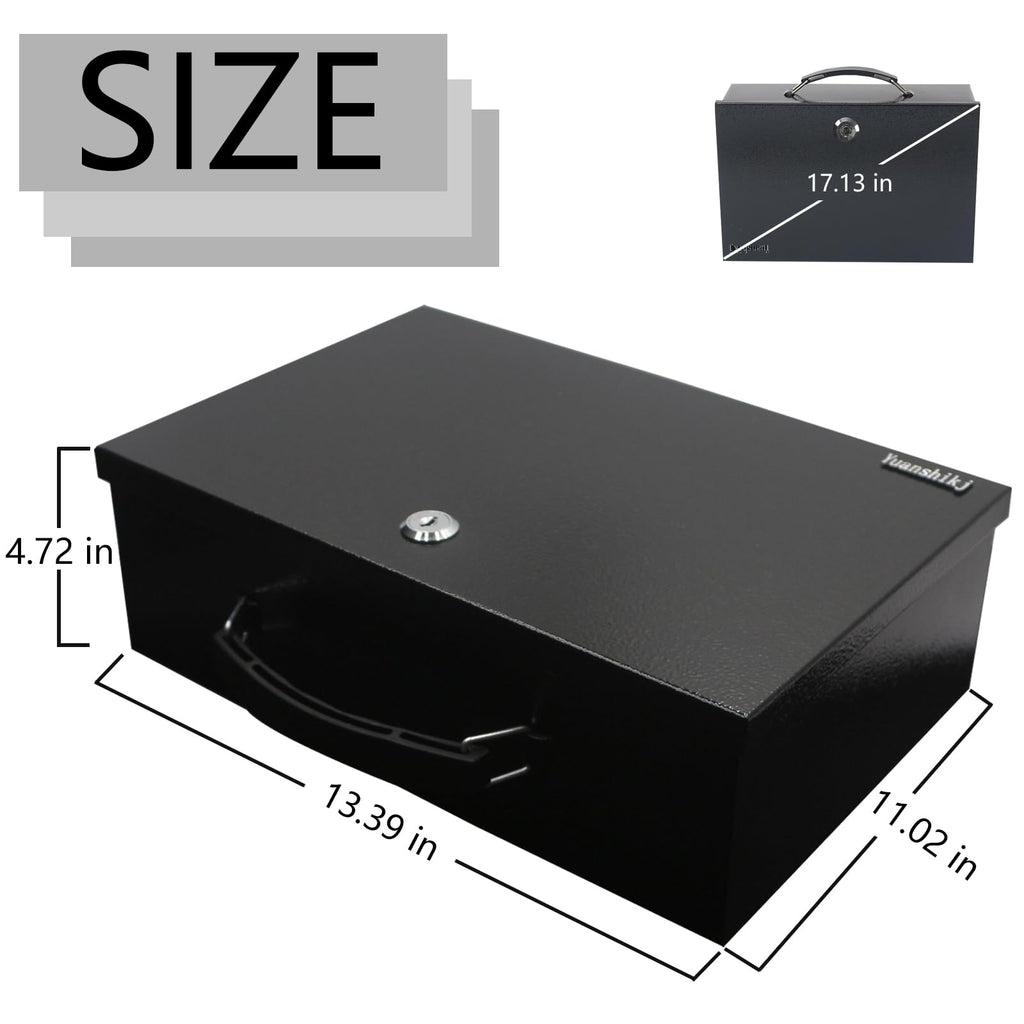 Fireproof Key Lock Steel Security Safe Box, 0.38 Cu Ft, Black J85929