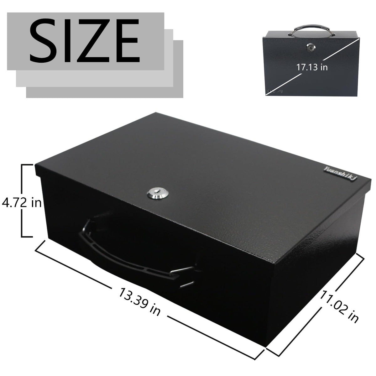 Fireproof Key Lock Steel Security Safe Box, 0.38 Cu Ft, Black J85929