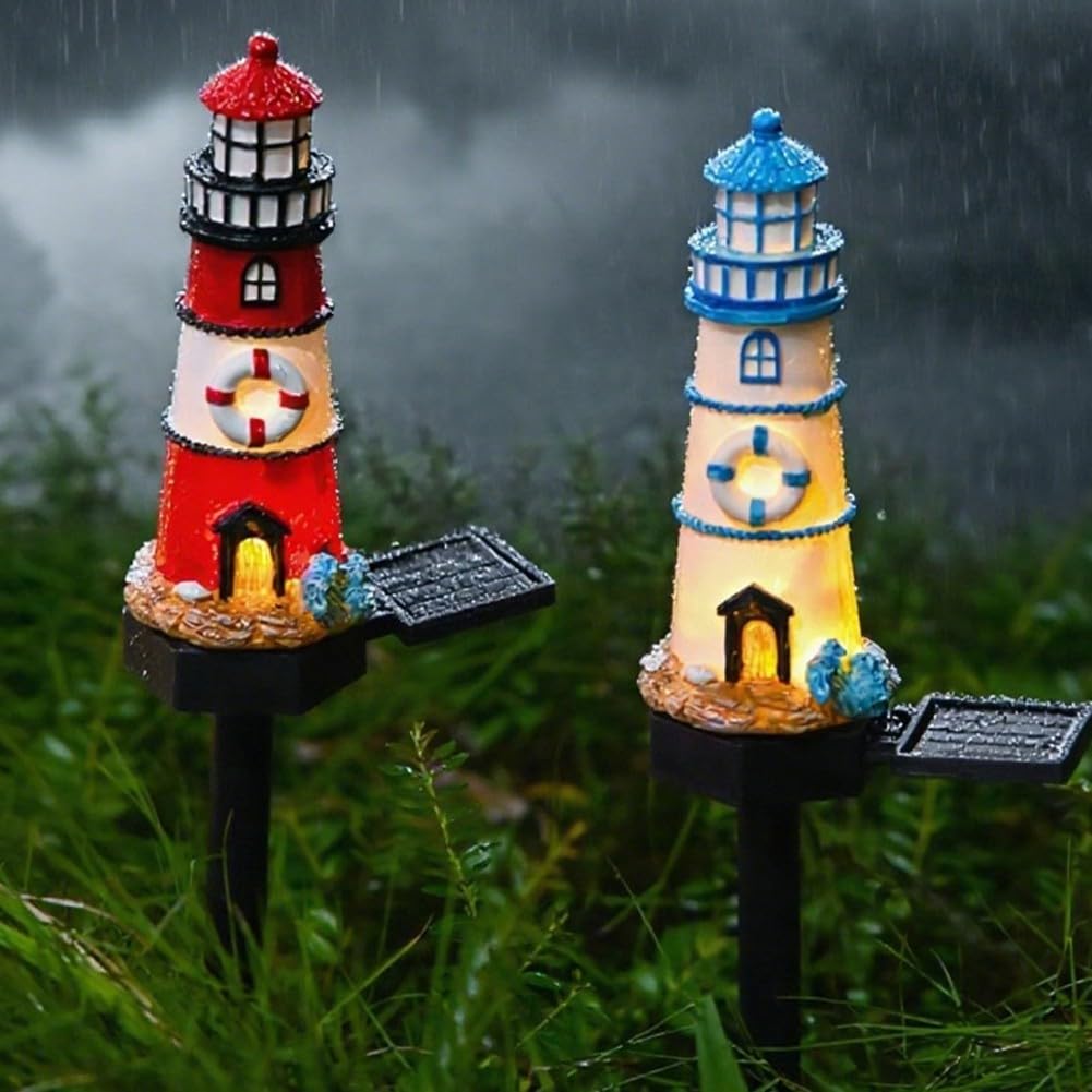 Solar Powered LED Lighthouse Light Outdoor Garden Waterproof Resin Automatic Sensor L8342