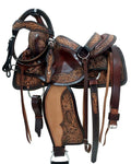 Hand Tooled Genuine Leather Western Horse Saddle with Tack Set 15-18 Inch P6388