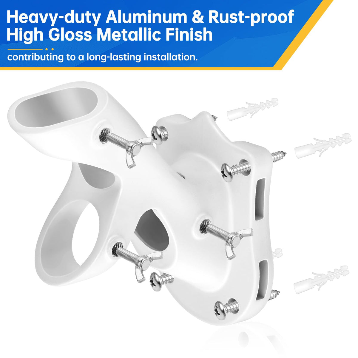 Flag Pole Holder Heavy-Duty Aluminum 1" Inner Diameter 2 Positions White 2 Pack X526