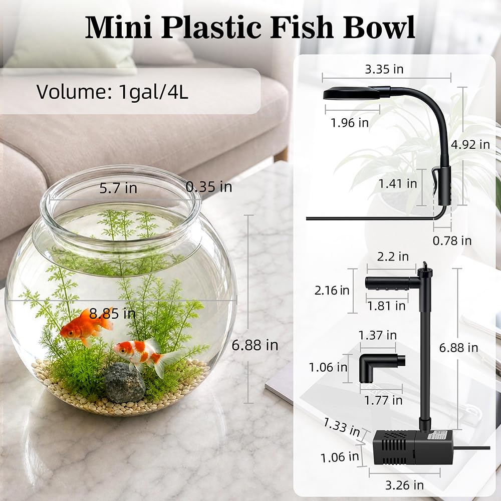 1 Gallon Plastic Aquarium Starter Kit with USB Filtration and Lighting X20486
