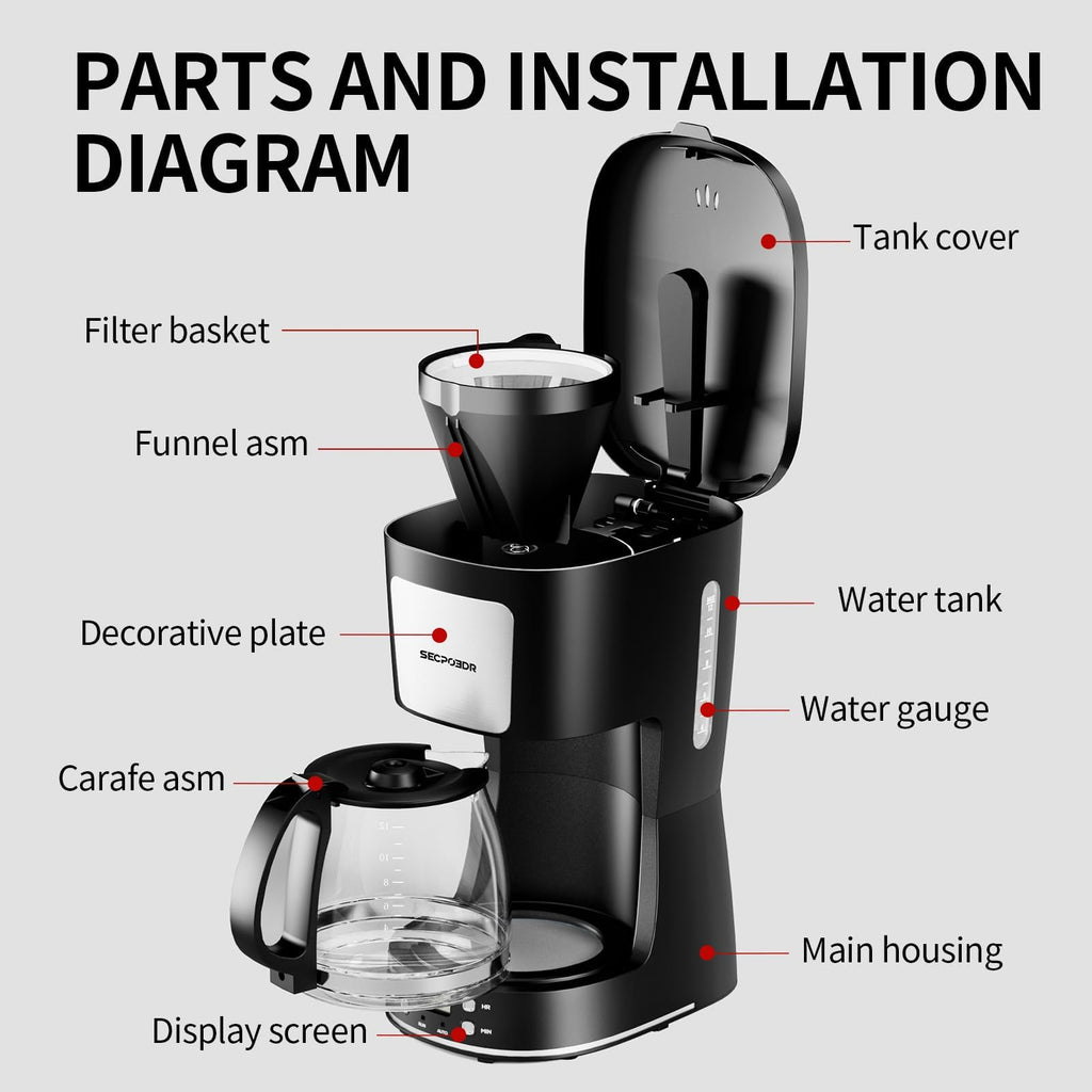 12 Cup Programmable Drip Coffee Maker with Glass Carafe and Reusable Filter K842