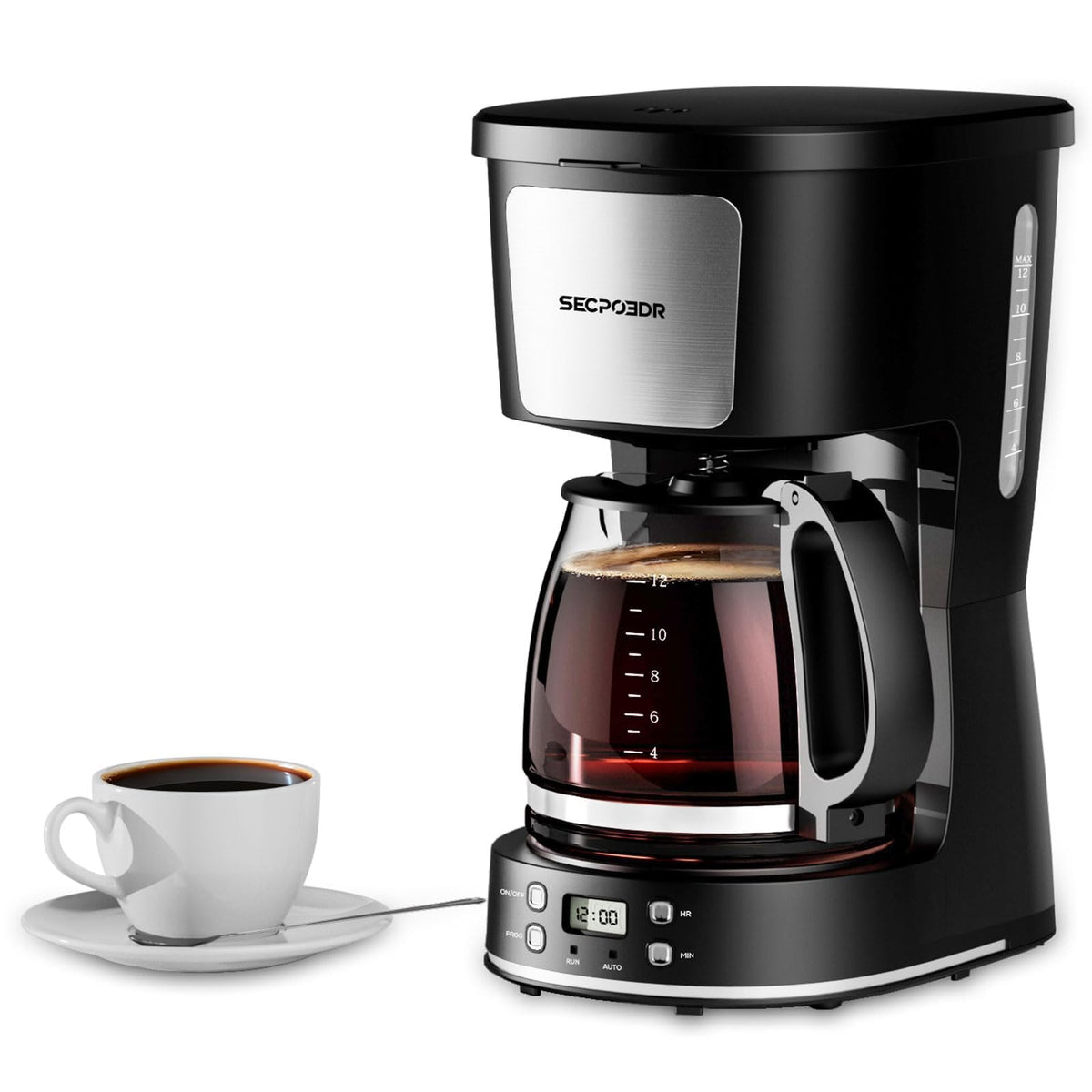 12 Cup Programmable Drip Coffee Maker with Glass Carafe and Reusable Filter K842