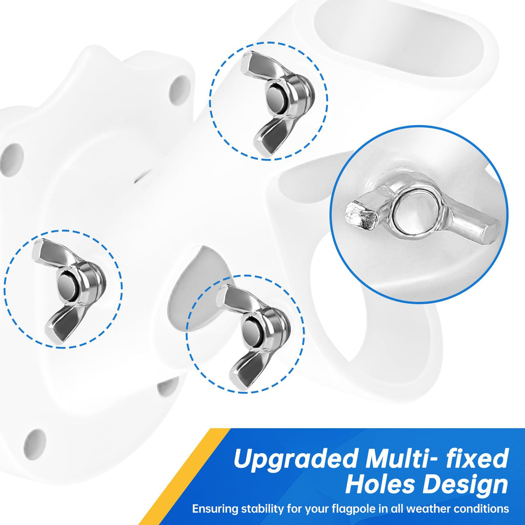 Flag Pole Holder Heavy-Duty Aluminum 1" Inner Diameter 2 Positions White 2 Pack X526