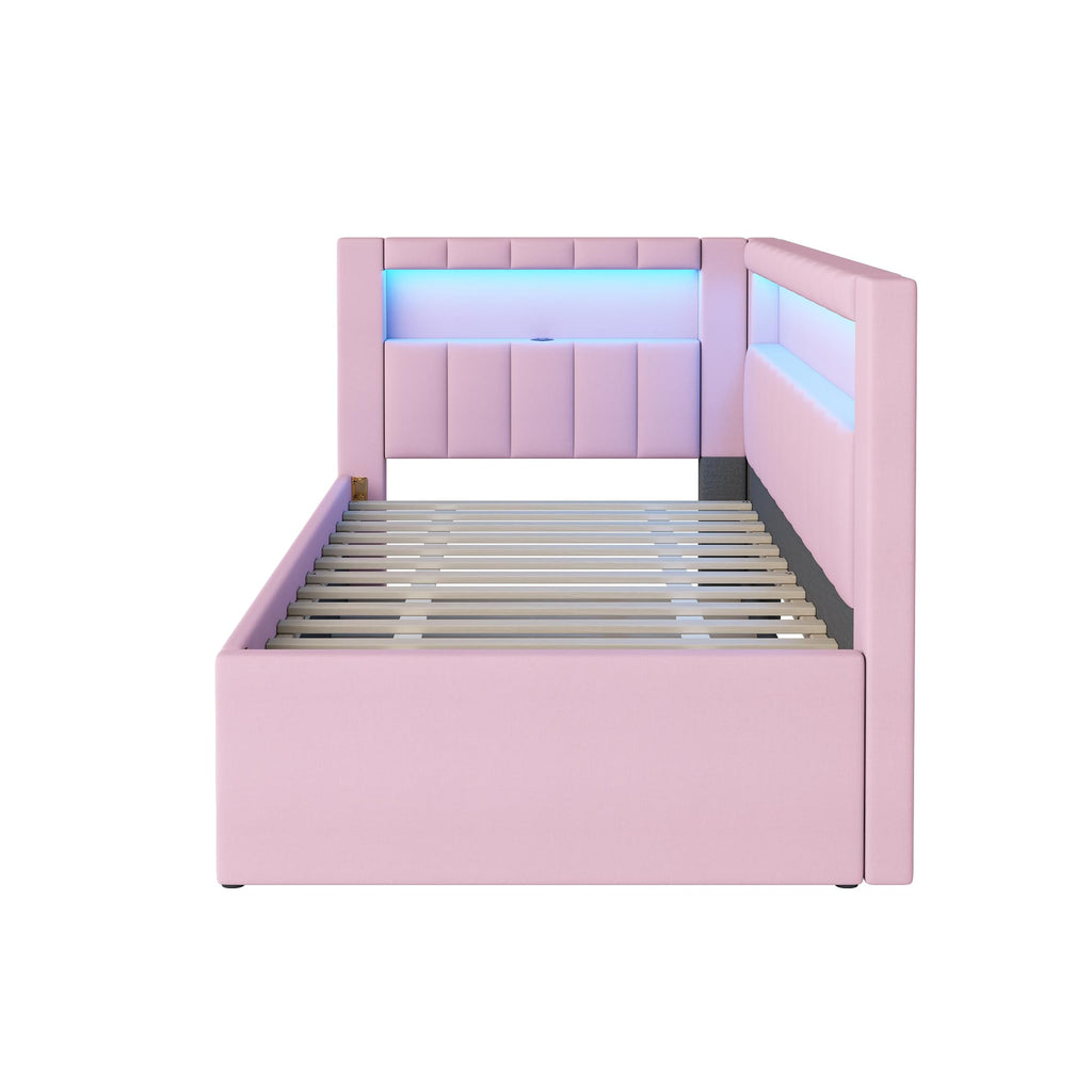 Twin Size Upholstered Platform Bed with Trundle and USB Ports K536541