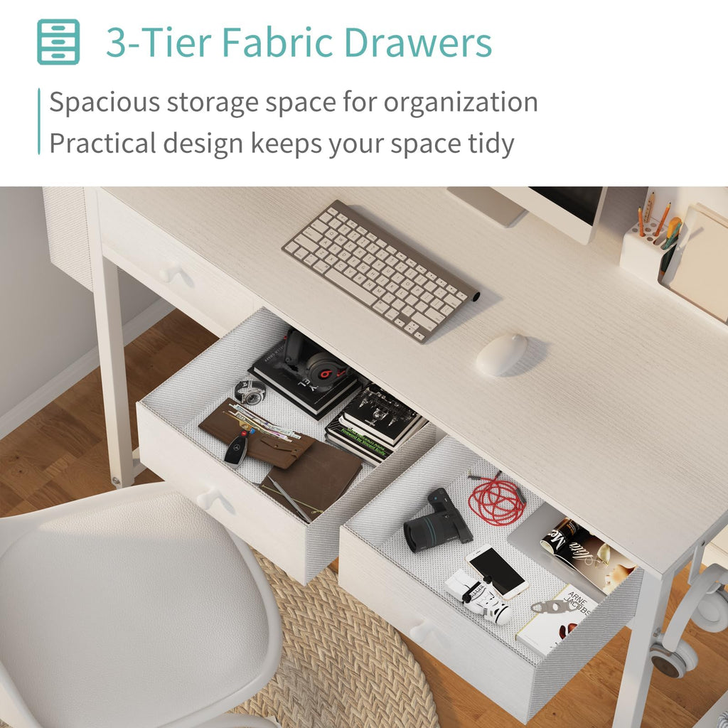 White 40 Inch Computer Desk with Drawers F47011