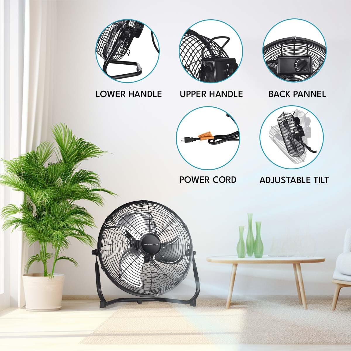 20 in. 3 Speed Metal Floor Fan with Tilting Head T30038
