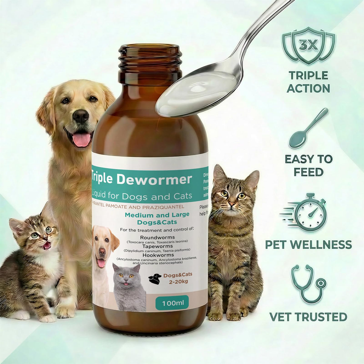 Broad Spectrum Pyrantel Pamoate and Praziquantel Dewormer Liquid 3.38 fl oz R66671
