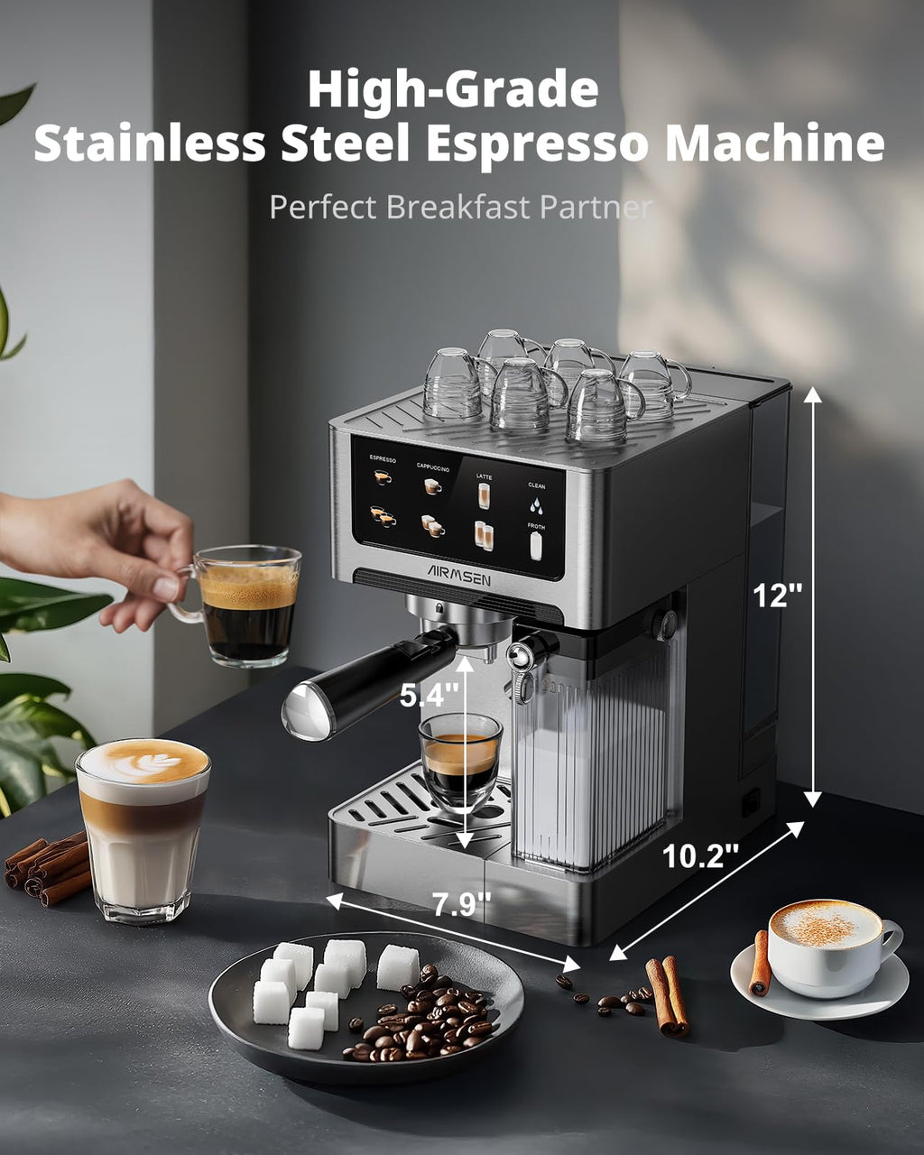 20 Bar Espresso Machine with Milk Frother, Stainless Steel, 60oz Water Tank H96416