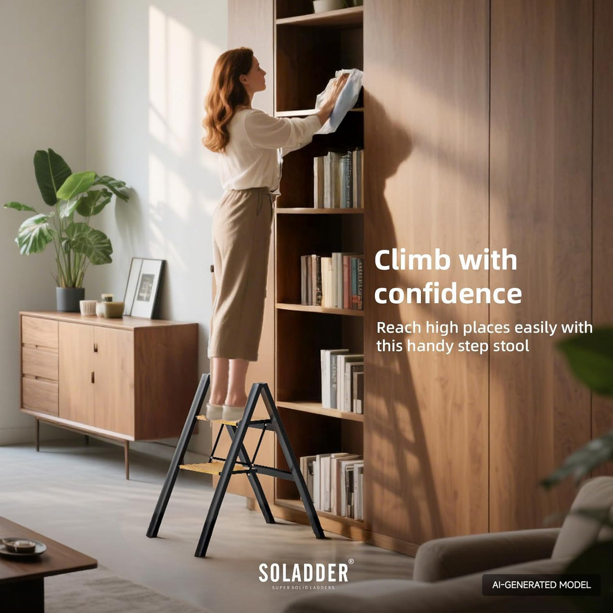 2 Step Folding Ladder, Black & Woodgrain A1137