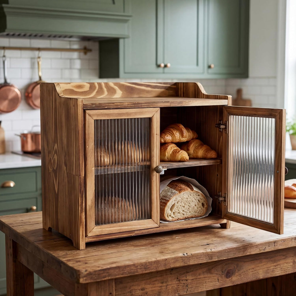 Wooden Bread Box with Glass Doors Y166452
