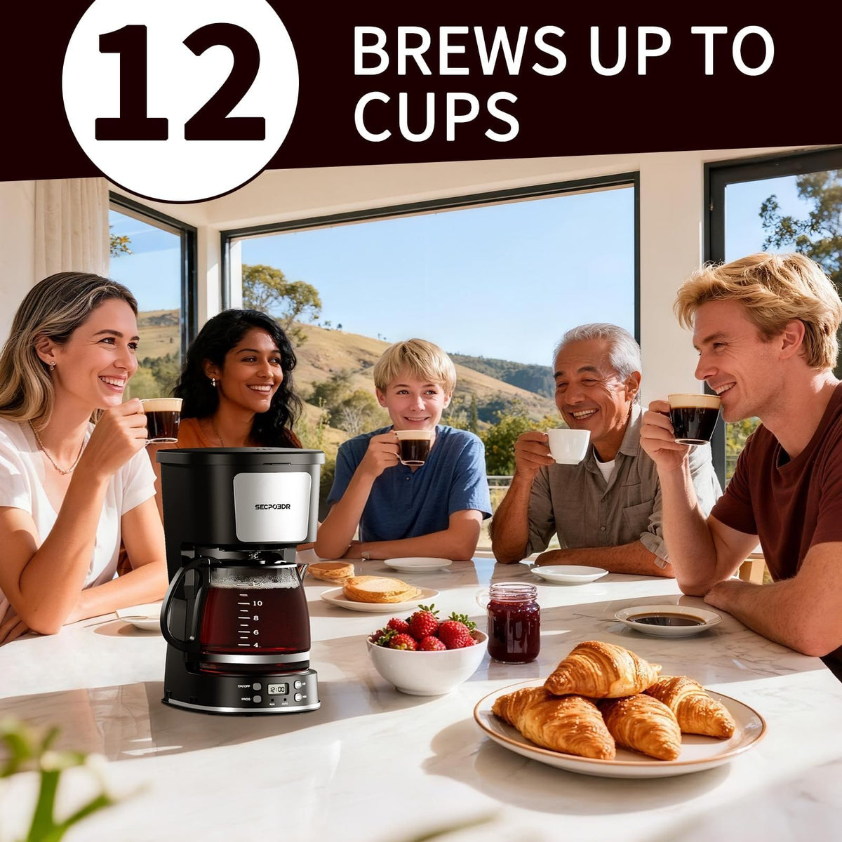 12 Cup Programmable Drip Coffee Maker with Glass Carafe and Reusable Filter K842