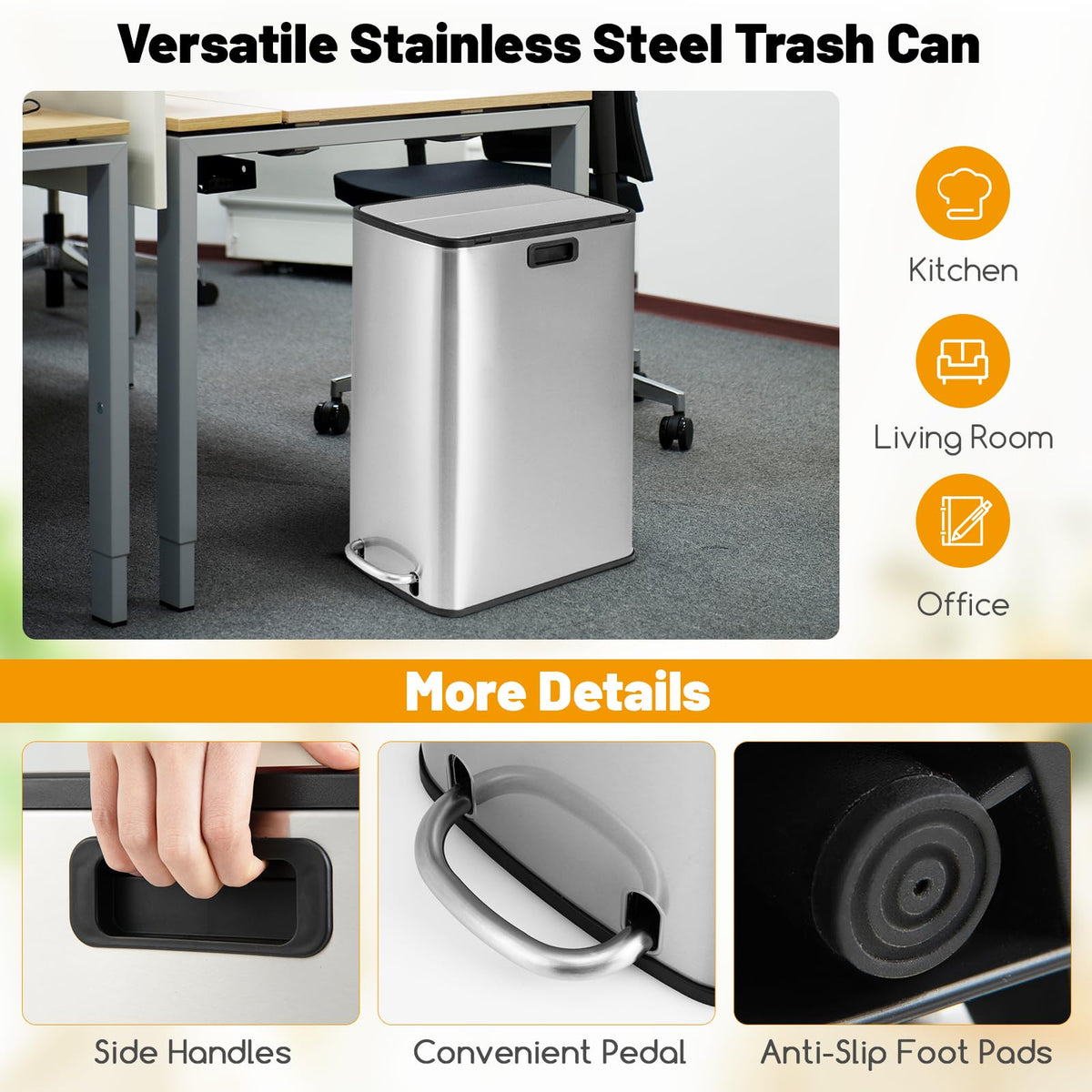 12 Gallon Stainless Steel Kitchen Trash Can I16635