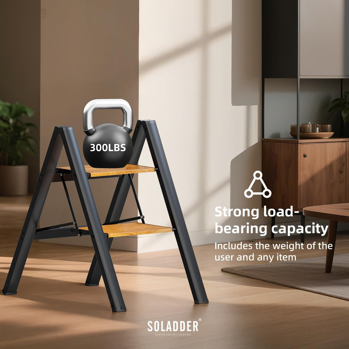 2 Step Folding Ladder, Black & Woodgrain A1137