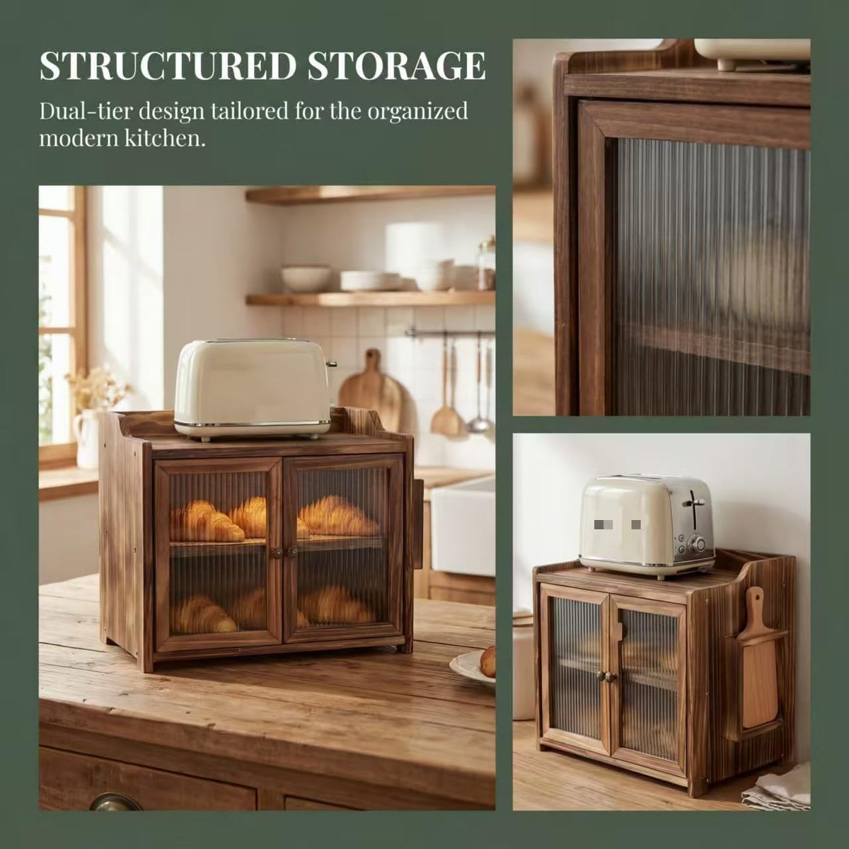 Wooden Bread Box with Glass Doors Y166452