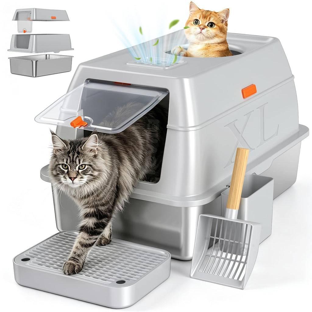 XL Enclosed Stainless Steel Litter Box with Lid I26703