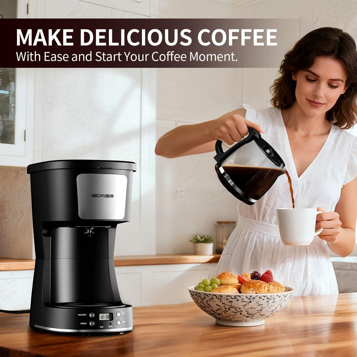 12 Cup Programmable Drip Coffee Maker with Glass Carafe and Reusable Filter K842