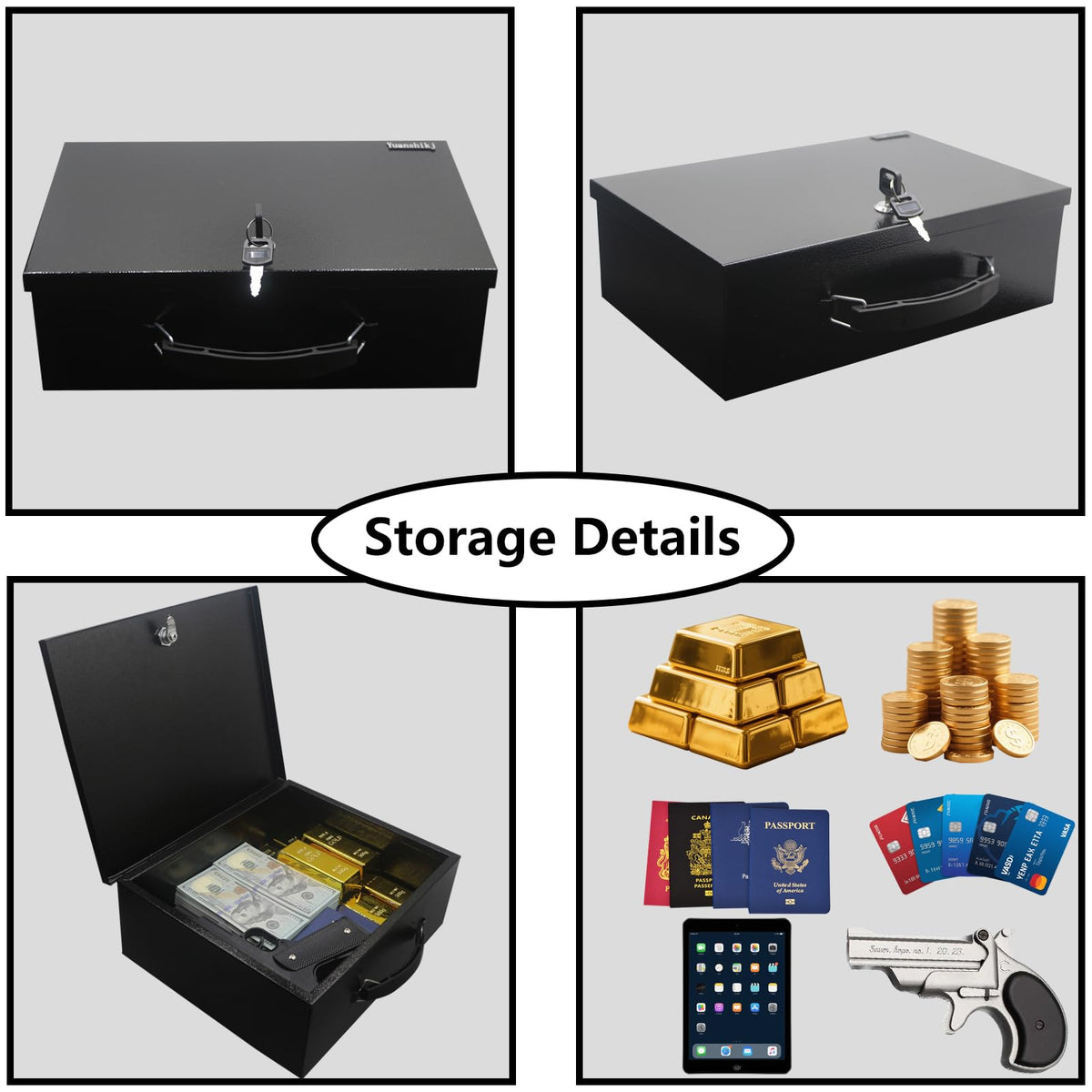 Fireproof Key Lock Steel Security Safe Box, 0.38 Cu Ft, Black J85929