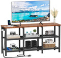 Rustic Brown TV Stand with Power Outlets and Open Storage Shelves C91474